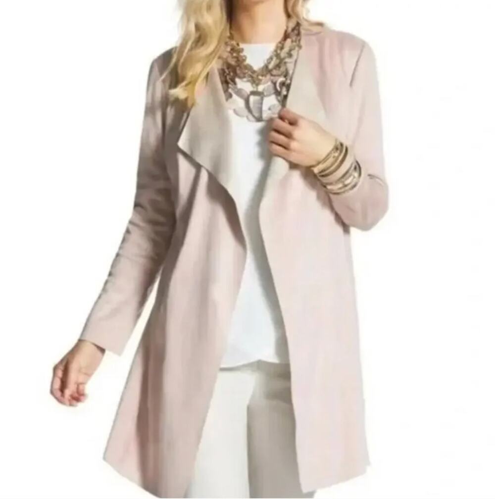 Chicos Duster Double Faced Faux Suede Pink Long Sleeve Open Cardigan Womens L 2